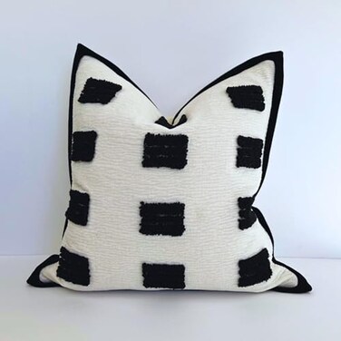 Mebellezza Tufted Decorative Boho Black and White Throw Pillow Cover 18x18 inches Soft and Luxurious Chenille Fabric Elegant Design Cushion Covers for Couch Bedroom Living Room Home Decor