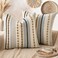ANRODUO Pack of 2 Boho Decorative Throw Pillow Covers 18x18 Farmhouse Cushion Case Striped Chenille Pillow Cases Square Pillow Covers Accent Neutral Pillowcase for Sofa Couch Bed Light Blue Stripe