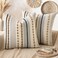 ANRODUO Pack of 2 Boho Decorative Throw Pillow Covers 18x18 Farmhouse Cushion Case Striped Chenille Pillow Cases Square Pillow Covers Accent Neutral Pillowcase for Sofa Couch Bed Light Blue Stripe