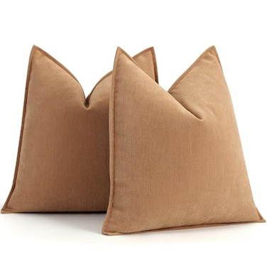 ZWJD Camel Pillow Covers 20x20 Set of 2 Chenille Throw Pillow Covers with Elegant Design Soft and Luxurious Decorative Throw Pillows for Couch Bed and Home Decor