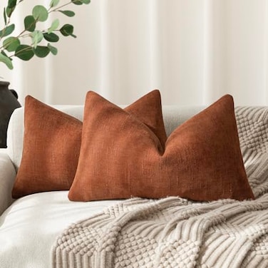 Foindtower Pack of 2 Soft Textured Throw Decorative Pillow Covers Lumbar Accent Solid Cushion Cover Cozy Farmhouse Pillow Case with Zipper for Couch Sofa Bed Living Room 12x20 Inch Burnt Orange