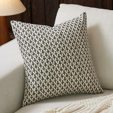 FIOUOVO Floral Pillow Covers 20x20 Pillow Cover Block Print Couch Pillows for Living Room Decorative Neutral Accent Throw Pillow Covers 1PC Charcoal Black