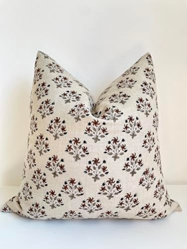 CANYON THEORY STUDIO Hand Block Print Pure Linen Throw Pillow Cover Handmade Vintage Cushion Cover Amber 20x20