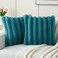 FUTEI Teal Decorative Throw Pillow Covers 18x18 Inch Set of 2 Square Soft Faux Rabbit Fur Thick Striped Cushion CoverSpring Home Decor for Couch Bed Living Room