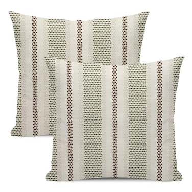 Yxuiyal Boho Pillow Covers 18x18 Set of 2 Sage Green Brown Stripes Throw Pillow Covers Outdoor Decoration Modern Abstract Decorative Pillowcase Farmhouse Linen Cushion Case Decor for Home Couch Sofa