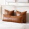 Fancy Homi Brown Boho Long Lumbar Faux Leather Body Decorative Throw Pillow Cover 14x36 Inch for Bedroom Couch Bed Bench Thick Stylish Solid Rectangle Pillowcase Rustic Modern Farmhouse Room Decor