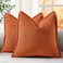 decorUhome Summer Corduroy Rust Throw Pillow Covers 18x18 Set of 2 Decorative Soft Boho Farmhouse Couch Pillow Covers for Living Room Bed Sofa Broadside Striped Pillow Cases
