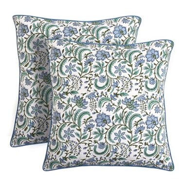Ridhi Block Print Columbia Blue Pillow Cover 20 x 20 Pack of 2 Decorative Couch Pillows for Living Room Chic Boho Cute Outdoor Pillows Covers Gifts for Spring Easter and Valentine