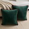 LIGICKY Set of 2 Christmas Dark Green Velvet Throw Pillow Covers Modern Minimalist Style Solid Decorative Red Rope Edging Soft Square Cushion Cases for Sofa Bedroom Party Dcor 18 x 18 inch