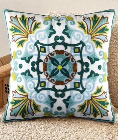 Kokaaee Embroidered Throw Pillow Cover 18x18 Decorative Pillow Cover with Zipper Aesthetic Cute Design Boho Spring Summer Cozy Throw Pillowcase for Living Room Couch Sofa Bed Classical Flowers