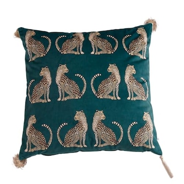 XSlive Lumbar Decorative Throw Pillow Cover with Tassels Leopard Pattern Cushion Cover Luxury Style Soft Velvet Pillowcase for Sofa Couch Bedroom 18x18Dark Green