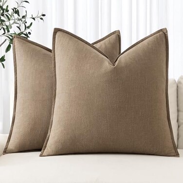 MIULEE Decorative Linen Pillow Covers 20x20 Inch Khaki Boho Farmhouse Neutral Winter Couch Throw Pillows for Bed Pack of 2 Accent Modern Pillowcase Sofa Livingroom Home Decor