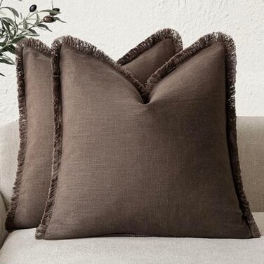 Foindtower Set of 2 Decorative Linen Fringe Throw Pillow Covers Boho Farmhouse Cushion Cover with Tassels Soft Accent Pillowcase for Couch Sofa Bed Living Room Home Decor2020 InchReddish Brown