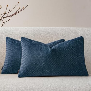 a moment Pack of 2 Decorative Throw Pillow Covers with Twill Cushion Covers for Sofa Living Room Couch Bed 12x20 Inch Blue