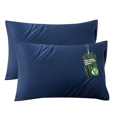 Bedsure Zipper Pillow Cases Queen Cooling Pillow Cases Queen Size Set of 2 Rayon Derived from Bamboo Cooling Pillowcases for Hot Sleepers Soft Breathable Pillow Covers Navy Blue 20x30 Inches