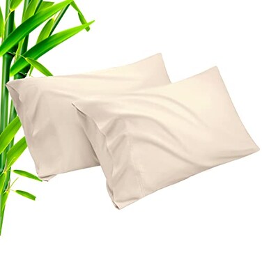 TELUS Pillow Cases Standard Size 2 Pack Bamboo Rayon Cooling Pillowcases with Envelope Closure Cool Breathable Pillow Case for Hot Sleepers Night Sweats 20x26 inches Khaki