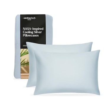 Miracle Made Soft Breathable Cotton Pillowcase Set 2Piece SilverTreated CooltotheTouch Covers for a FresherFeeling Sleep Surface KingCali King Size Sky Blue