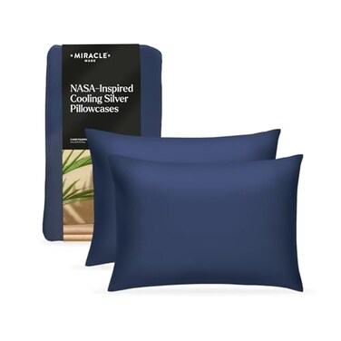 Miracle Made Soft Breathable Cotton Pillowcase Set 2Piece SilverTreated CooltotheTouch Covers for a FresherFeeling Sleep Surface KingCali King Size Navy Blue