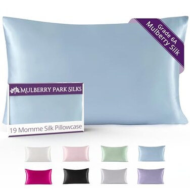 Mulberry Park Silks Mulberry Park 100 Silk Pillowcase 19 Momme Grade 6A Mulberry Silk Deep Envelope Closure BlueQueen 20 x 30