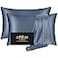DKBslik Silk Pillow Cases 2 Pack Mulberry Silk Pillowcases Standard Set of 2 Soft Smooth Anti Acne Beauty Sleep Both Sides Natural Silk Satin Pillow Cases for Women 2 Pack with Zipper for Gift Ash Blu