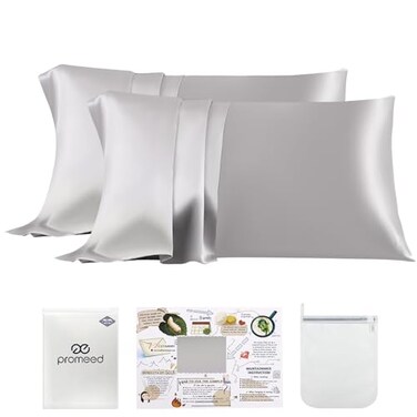 PROMEED 23 Momme Silk Pillowcase 2 Pack with Zipper 3rd Gen Grade 6A 100 Mulberry Silk Pillow Case Set of 2 Cooling Pillow Cases for Hot Sleepers King 20x36 Light Grey
