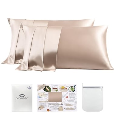 PROMEED 23 Momme Silk Pillowcase 2 Pack with Zipper 3rd Gen Grade 6A 100 Mulberry Silk Pillow Case Set of 2 Cooling Pillow Cases for Hot Sleepers Queen 20x30 Champagne