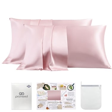 PROMEED 23 Momme Silk Pillowcase 2 Pack with Zipper 3rd Gen Grade 6A 100 Mulberry Silk Pillow Case Set of 2 Cooling Pillow Cases for Hot Sleepers Standard 20x26 Pink