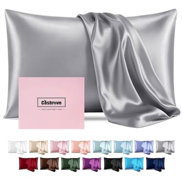 Casbrove Silk Pillow Cases for Hair and Skin Mulberry Silk Pillowcases Soft Breathable Both Sided Natural Silk Pillowcase with Zipper Beauty Sleep Silk Pillow Cases 1 Pack for Gift Standard Silver Gra