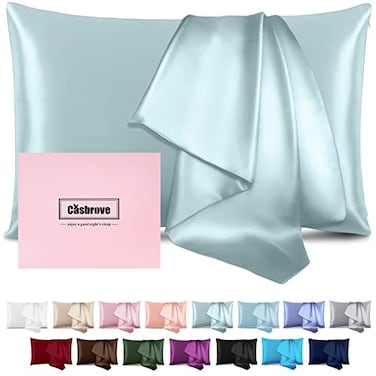 Casbrove Silk Pillow Cases for Hair and Skin Mulberry Silk Pillowcase Soft Breathable Both Sided Natural Silk Pillowcase with Zipper Beauty Sleep Pillow Cases 1 Pack for Gift Standard Haze Blue