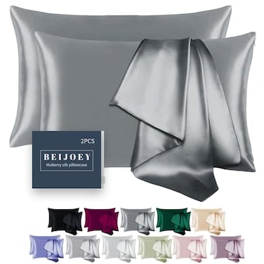 BEIJOEY 100 Mulberry Silk Pillowcase 2 Pack for Hair and Skinwith Hidden ZipperBoth Sides 19 Momme 600 Thread Count Natural Silk Pillow CoverSoft Breathable Smooth Gray Standard 20x26