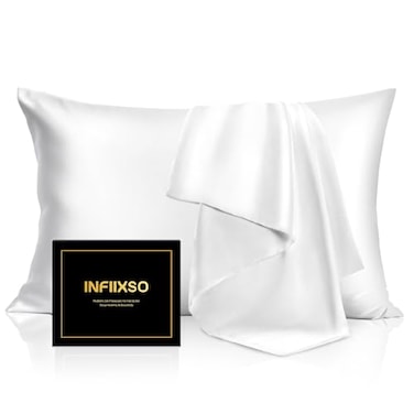 INFIIXSO Silk Pillow Cases 2 Pack Standard Size Ultra Smooth Soft Mulberry Silk Pillow Case for Hair and Skin Breathable Cooling Silk Pillowcase with Hidden Zipper White 20x26 Inches