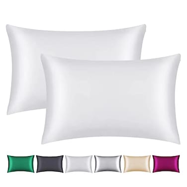 Smbeope 100 Mulberry Silk Pillowcase 2 Pack for Hair and Skinwith Hidden ZipperBoth Sides 22 Momme Natural Silk Pillow CoverSoft Breathable Smooth White Queen