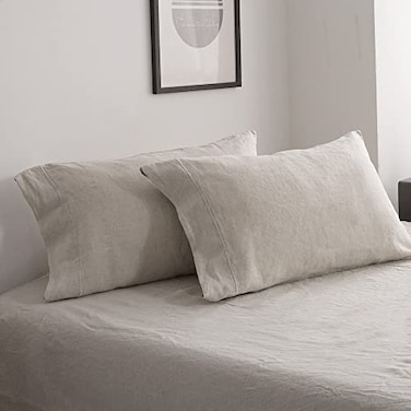 SimpleOpulence SimpleOpulence 100 French Linen Pillowcase King SizeSet of 2 Washed Solid Color Pillow Cases Embroidered Soft and Durable Linen 20x40