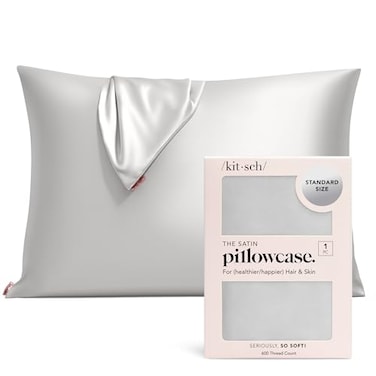 Kitsch Satin Pillowcase with Zipper for Hair Skin Softer Than Silk Pillow Cases Smooth Cooling Satin Pillow Case WrinkleFree Machine Washable Pillow Cases Standard Size 19x26 Silver