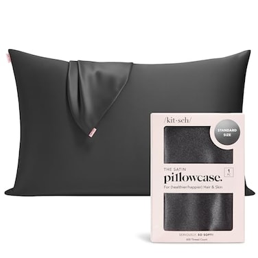 Kitsch Satin Pillowcase with Zipper for Hair Skin Softer Than Silk Pillow Cases Smooth Cooling Satin Pillow Case WrinkleFree Machine Washable Pillow Cases Standard Size 19x26 Charcoal