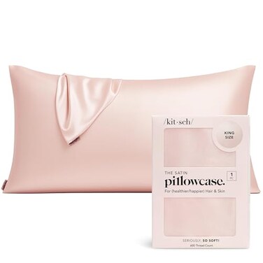 Kitsch Satin Pillowcase with Zipper for Hair Skin Softer Than Silk Pillow Cases Smooth Cooling Satin Pillow Case WrinkleFree Machine Washable King Size Satin Pillow Case 19x36 Blush