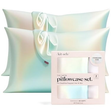 Kitsch Satin Pillowcase with Zipper for Hair Skin Softer Than Silk Pillow Cases Smooth Cooling Satin Pillow Case WrinkleFree Machine Washable Pillow Cases Standard Size 19x26 Aura 2pcs