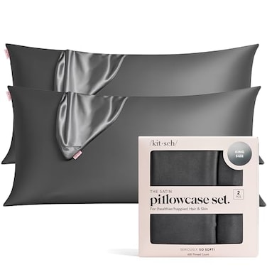 Kitsch Satin Pillowcase with Zipper for Hair Skin Softer Than Silk Pillow Cases Smooth Cooling Satin Pillow Case WrinkleFree Machine Washable King Size Satin Pillow Case 19x36 Charcoal 2pc