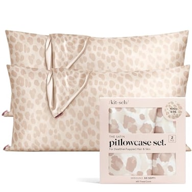 Kitsch Satin Pillowcase with Zipper for Hair Skin Softer Than Silk Pillow Cases Smooth Cooling Satin Pillow Case WrinkleFree Machine Washable King Size Satin Pillow Case 19x36 Leopard 2pc