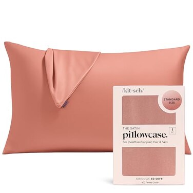 Kitsch Satin Pillowcase with Zipper for Hair Skin Softer Than Silk Pillow Cases Smooth Cooling Satin Pillow Case WrinkleFree Machine Washable Pillow Cases Standard Size 19x26 Terracotta