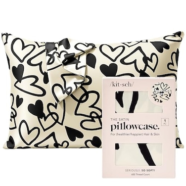 Kitsch Satin Pillowcase with Zipper for Hair Skin Softer Than Silk Pillow Cases Smooth Cooling Satin Pillow Case WrinkleFree Machine Washable Pillow Cases Standard Size 19x26 Heart