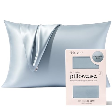 Kitsch Satin Pillowcase with Zipper for Hair Skin Softer Than Silk Pillow Cases Smooth Cooling Satin Pillow Case WrinkleFree Machine Washable Pillow Cases Standard Size 19x26 Haze Blue