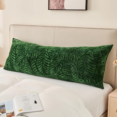 SOCHOW Body Pillow Cover 21x54 Inches Super Soft and Cozy Leaves Textured Fleece Long Body Pillowcase with Zipper Closure1 Pack Olive Green