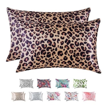 MRHM MRHM Satin Pillowcase for Hair and Skin Silk Satin Pillowcase 2 Pack Queen Size Pillow Cases Set of 2 Silky Pillow Cover with Envelope Closure 20x30 Brown Leopard