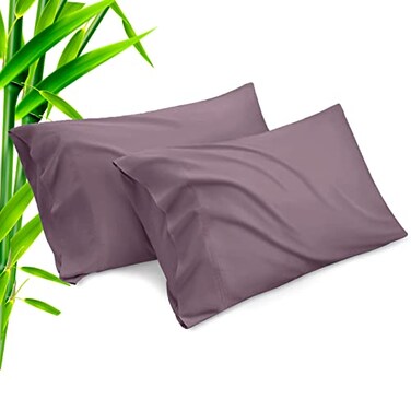 TELUS Pillow Cases Queen Size 2 Pack Bamboo Rayon Cooling Pillowcases with Envelope Closure Cool Breathable Pillow Case for Hot Sleepers Night Sweats 20x30 inches Greish Purple