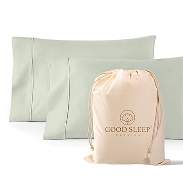 Good Sleep Bedding 1000 TC Sage Standard Pillowcases Set of 2 100 Egyptian Cotton Pillow Cases with Long Staple Cotton Sateen Weave Silky Soft Hotel Like Bed Pillow Covers for Comfy Sleeping Snug Fit