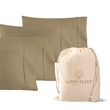Good Sleep Bedding 1000 TC Taupe King Pillowcases Set of 4 100 Egyptian Cotton Pillow Cases with Long Staple Cotton Sateen Weave Silky Soft Hotel Like Bed Pillow Covers for Comfy Sleeping Snug Fit