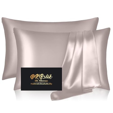 DKBslik Silk Pillow Cases 2 Pack Mulberry Silk Pillowcases Standard Set of 2 Smooth Anti Acne Both Sides Natural Silk Satin Pillow Cases for Sleeping Women 2 Pack with Zipper Taupe