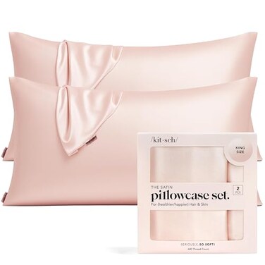 Kitsch Satin Pillowcase with Zipper for Hair Skin Softer Than Silk Pillow Cases Smooth Cooling Satin Pillow Case WrinkleFree Machine Washable King Size Satin Pillow Case 19x36 Blush 2pcs