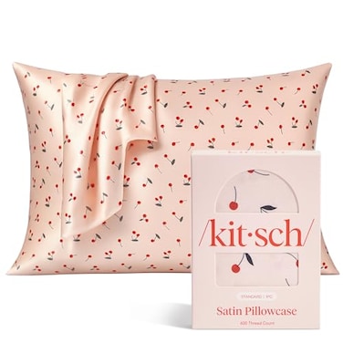 Kitsch Satin Pillowcase with Zipper for Hair Skin Softer Than Silk Pillow Cases Smooth Cooling Satin Pillow Case WrinkleFree Machine Washable Pillow Cases Standard Size 19x26 Cherry Print